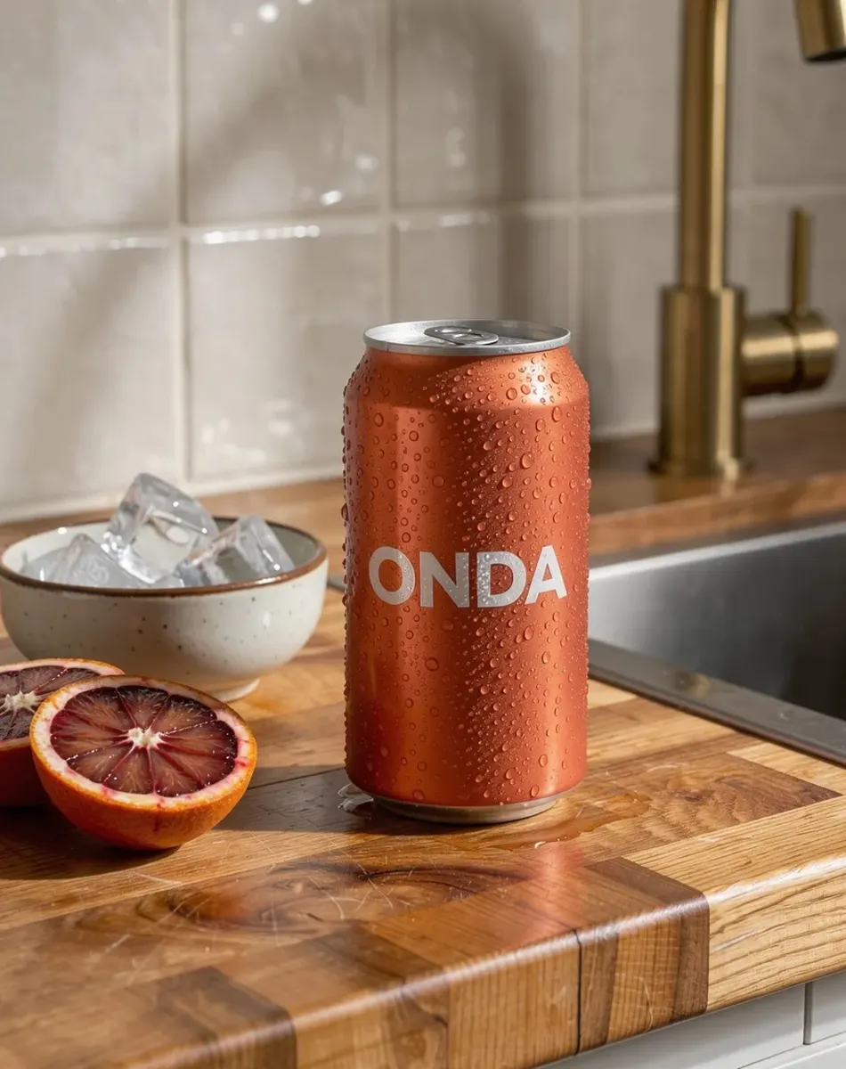 ONDA can on a kitchen counter with the label text intact